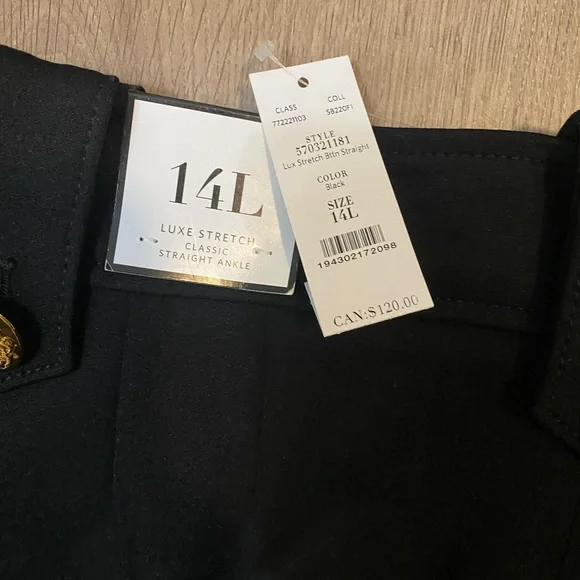 NWT WHBM Jolie Button Straight Lightweight Pants Size 14 L - Ankle 29โ Black - Picture 7 of 9